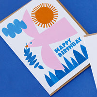 Happy Birthday Pink Bird Greeting Card