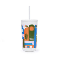 Abstract Forms Travel Cold Cup with Straw - 16oz