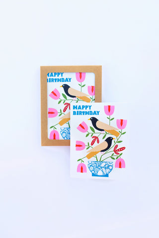 Happy Birthday Nordic Birds Greeting Card