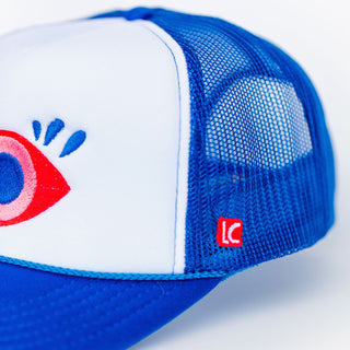 Bright Eye Royal Blue Embroidered Trucker Hat