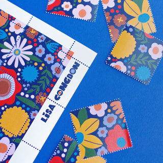 Poster Stamp series 8 - Flower Field on Navy