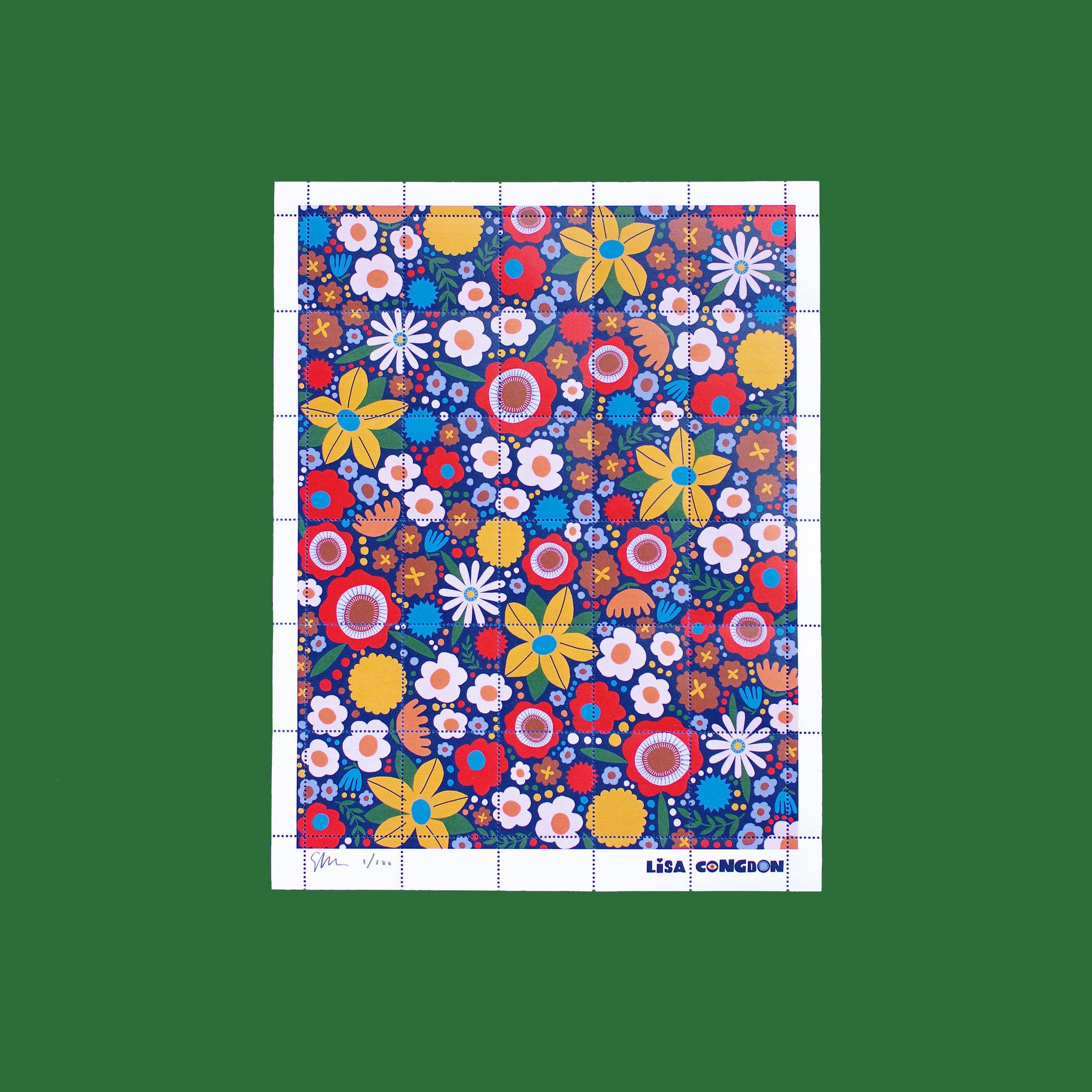 Poster Stamp series 8 - Flower Field on Navy