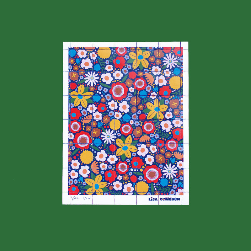 Poster Stamp series 8 - Flower Field on Navy