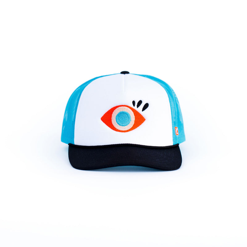 Bright Eye Blue Neon Embroidered Trucker Hat