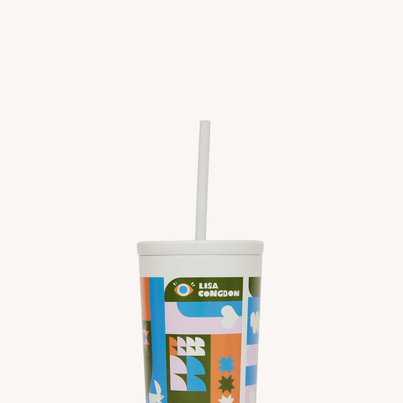 Abstract Forms Travel Cold Cup with Straw - 16oz