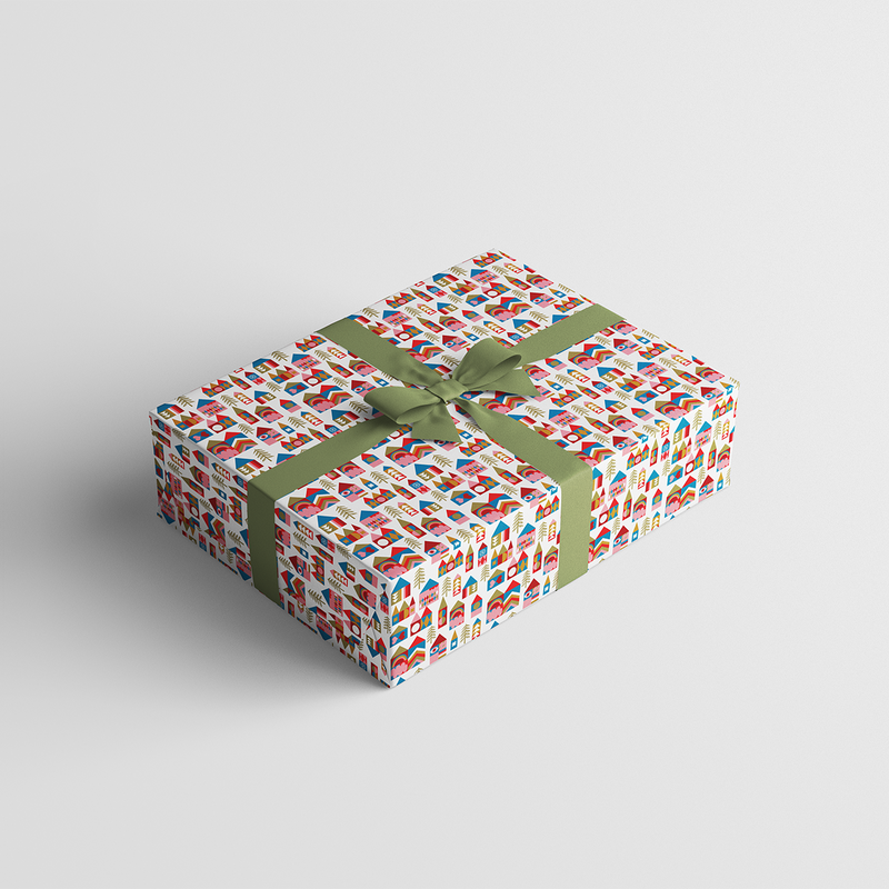 Snowy Village Wrapping Paper Sheet