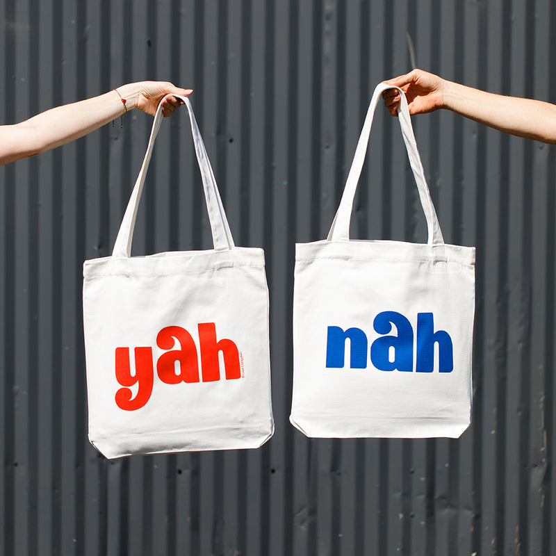 Yah Nah Canvas Two-sided Tote in White