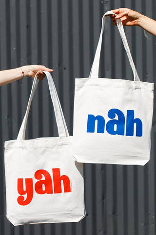 Yah Nah Canvas Two-sided Tote in White