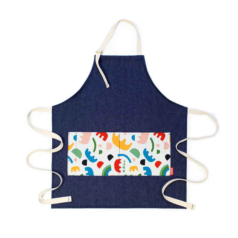 Denim Apron with Abstract Tulip Pocket