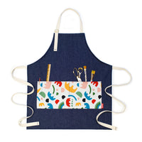 Denim Apron with Abstract Tulip Pocket